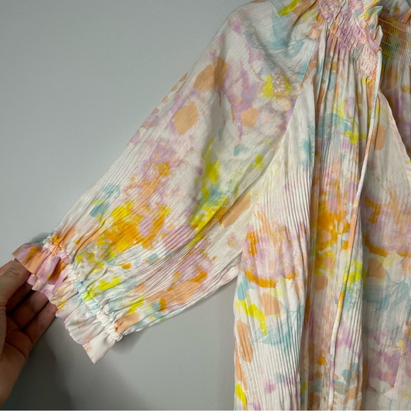 Current Air Anthropologie Pastel Watercolor Printed V-Neck Blouse - Picture 6 of 6